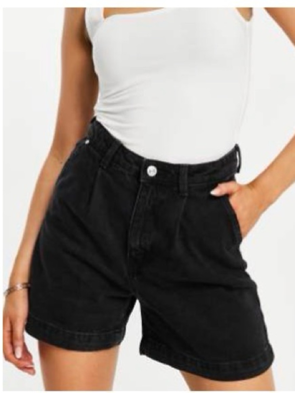 Mango Black High-Rise Denim Shorts